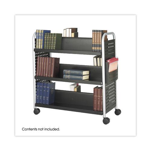 Scoot Double-Sided Book Cart, Metal, 6 Shelves, 1 Bin, 41.25'' x 17.75'' x 41.25'', Black - Safco