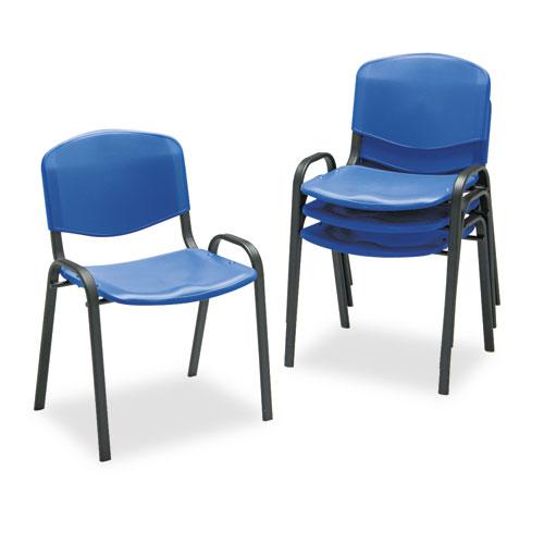 Stacking Chair, Supports Up to 250 lb, 18'' Seat Height, Blue Seat, Blue Back, Black Base, 4/Carton - Safco