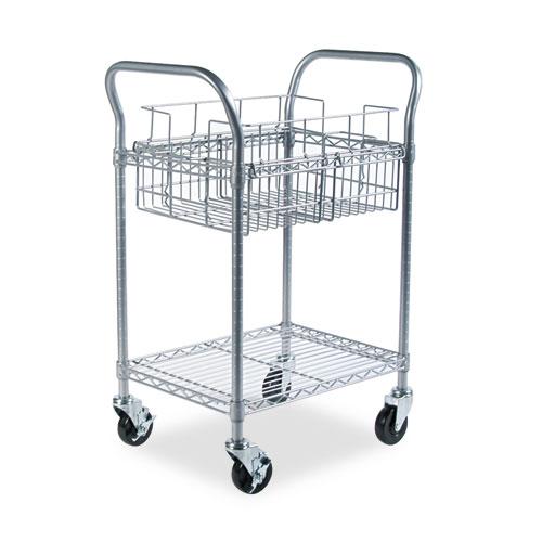 Dual-Purpose Wire Mail and Filing Cart, Metal, 1 Shelf, 1 Bin, 26.75'' x 18.75'' x 38.5'', Metallic Gray - Safco