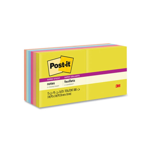 Note Pads in Summer Joy Collection Colors, 3'' x 3'', Summer Joy Collection Colors, 90 Sheets/Pad, 12 Pads/Pack - Post-it