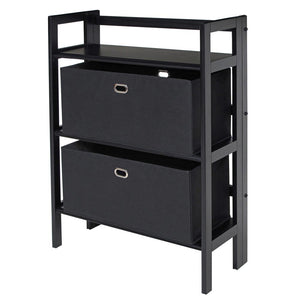 Torino 3-PC Set Folding Bookcase w/ Fabric Basket - Winsome Wood