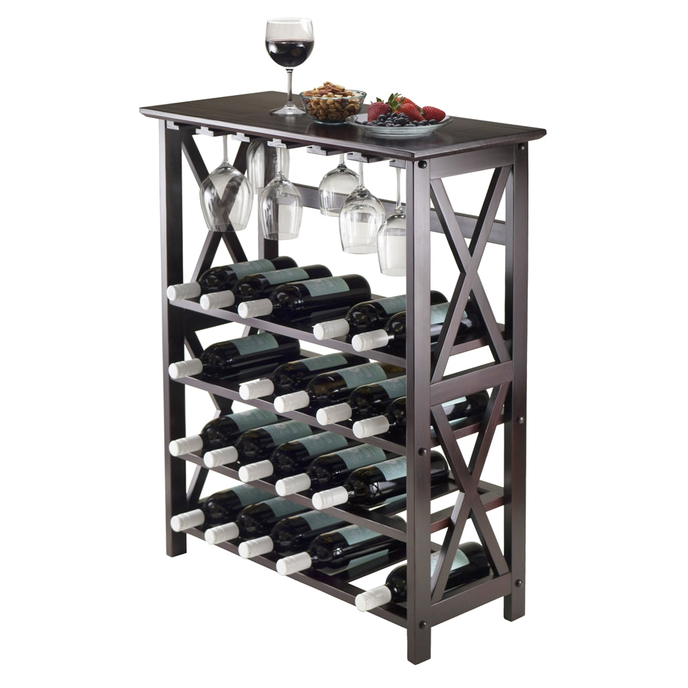 Rio Wine Rack, 24-Bottle, Glass Hanger - Winsome Wood