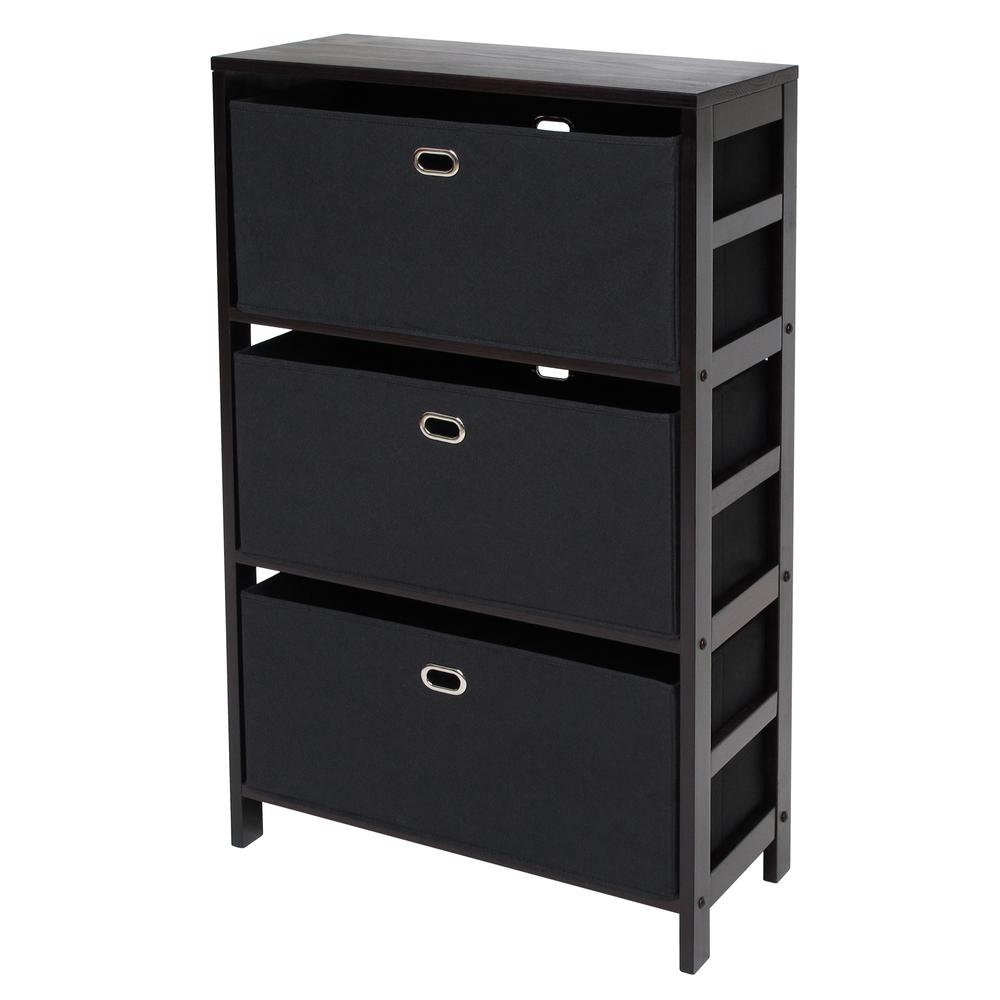 Torino 4-PC Set Storage Shelf w/ Black Fabric Baskets - Winsome Wood