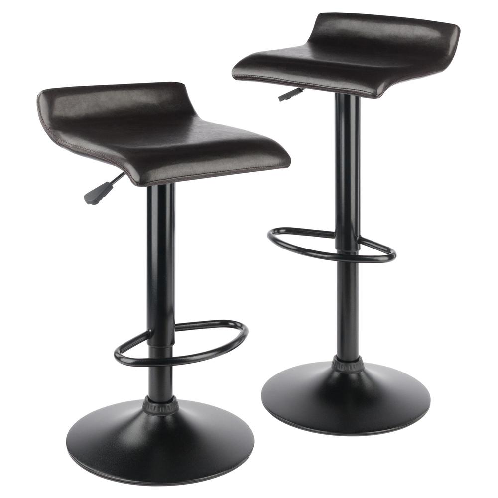 Paris Set of 2 Airlift Adjustable Swivel Stool with PU Leather Seat and Black Metal Base - Winsome Wood