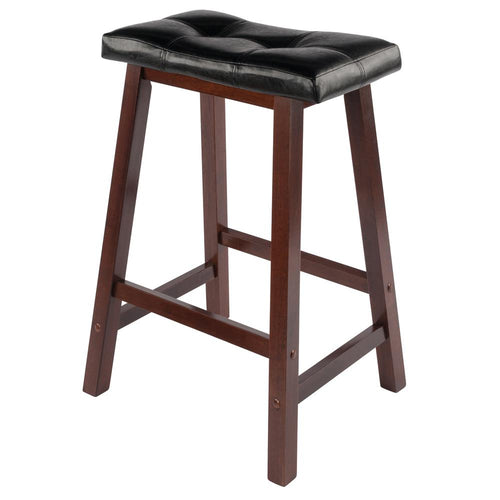 Mona 24'' Cushion Saddle Seat Stool, Black Faux Leather, Wood Legs, RTA - Winsome Wood