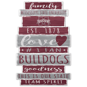 Mississippi State Bulldogs Sign 11x17 Wood Family Word - WinCraft