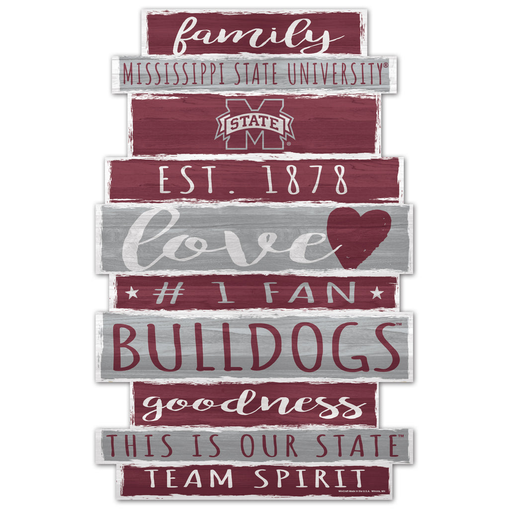 Mississippi State Bulldogs Sign 11x17 Wood Family Word - WinCraft