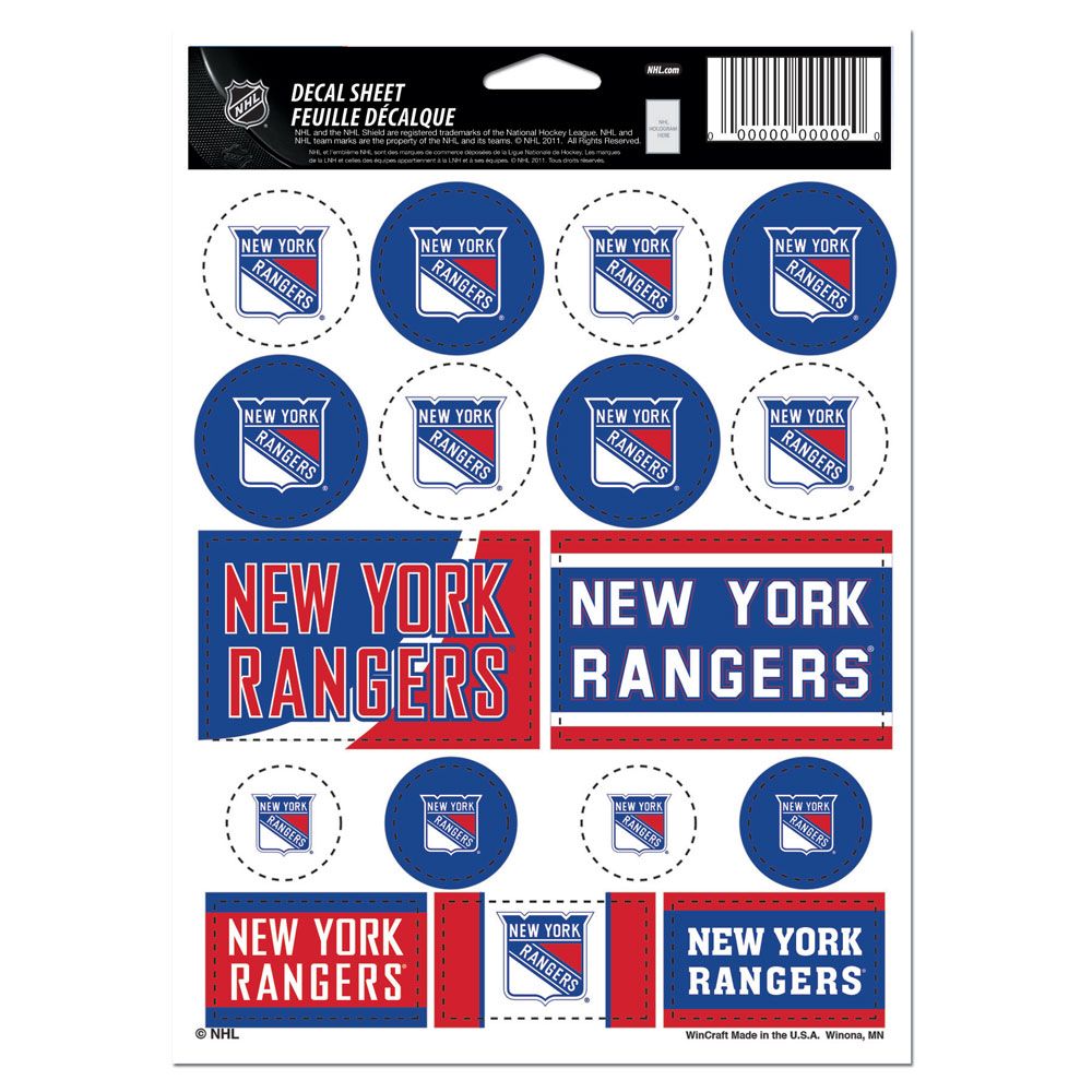 New York Rangers Decal Sheet 5x7 Vinyl - WinCraft