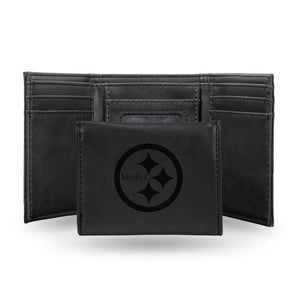 Pittsburgh Steelers Wallet Trifold Laser Engraved Black - Special Order - Rico Industries