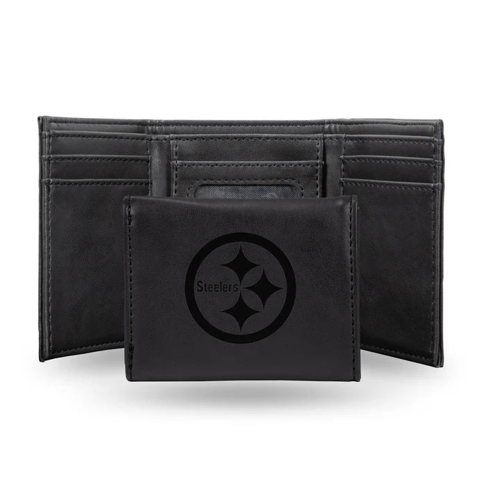 Pittsburgh Steelers Wallet Trifold Laser Engraved Black - Special Order - Rico Industries