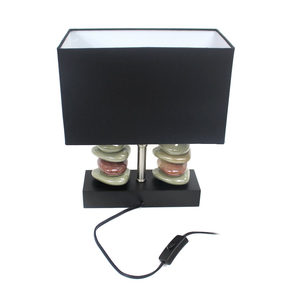 Rectangular Dual Stacked Stone Ceramic Table Lamp with Black Shade - Elegant Designs