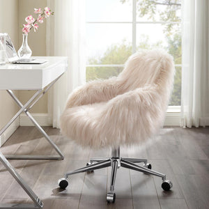 Fiona Faux Fur Office Chair, Pink - Linon