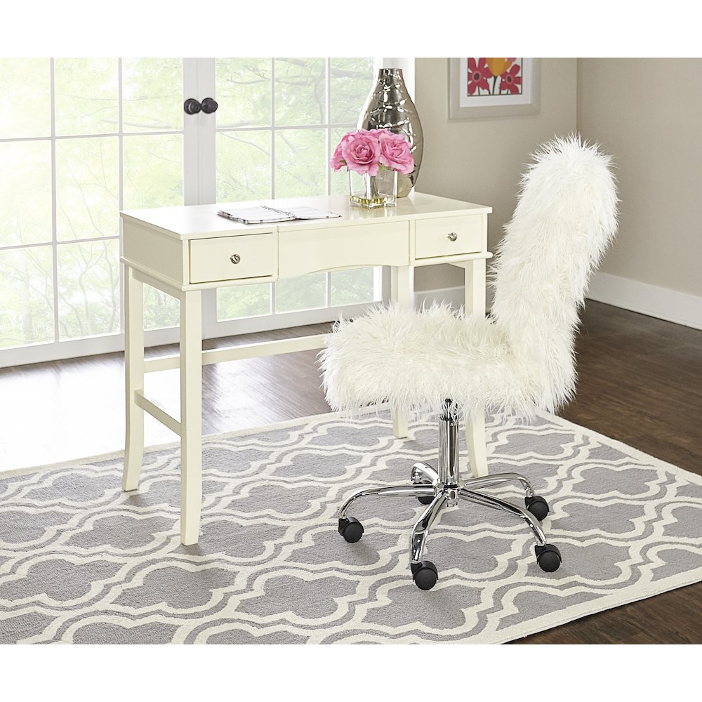 Faux Flokati Armless Office Chair, White - Linon