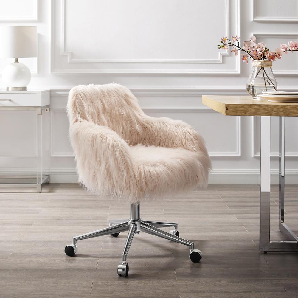 Fiona Faux Fur Office Chair, Pink - Linon