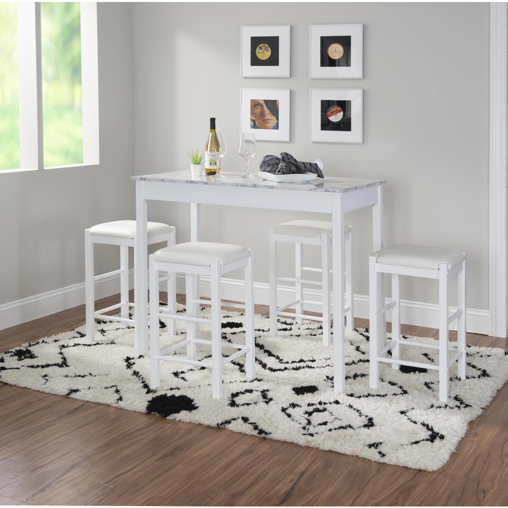 Lancer 3 Piece Tavern Set, White Faux Marble - Linon