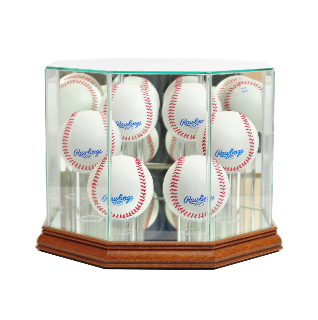 Octagon 6 Baseball Display Case with Walnut Moulding