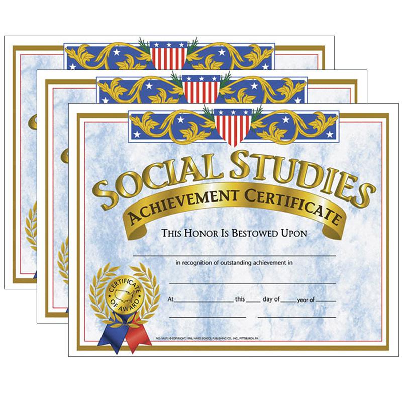 Social Studies Achievement Certificate, 30 Per Pack, 3 Packs - Hayes Publishing