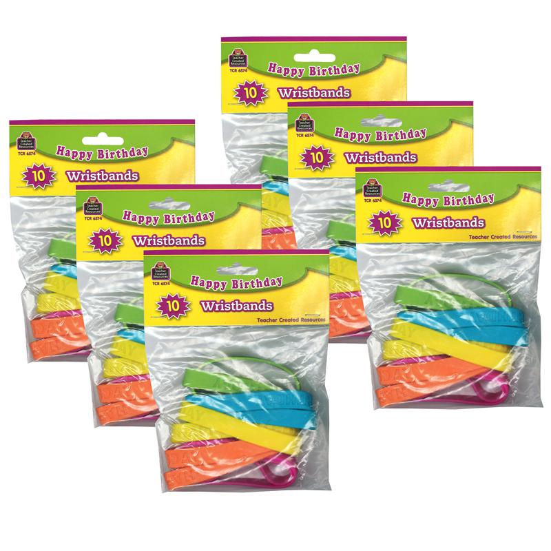 Happy Birthday 2 Wristband Pack, 10 Per Pack, 6 Packs - Teacher Created Resources