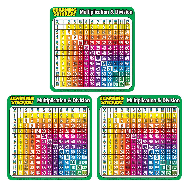 Multiplication-Division Learning Stickers, 4'', 20 Per Pack, 3 Packs - Scholastic Teaching Solutions