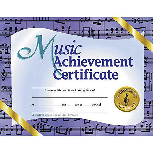 Music Achievement Certificate, 8.5'' x 11'', 30 Per Pack, 3 Packs - Hayes Publishing