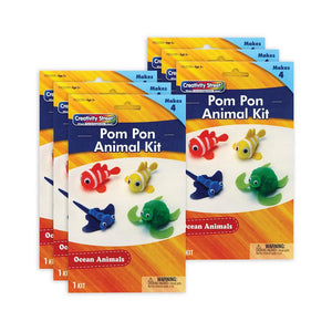 Pom Pon Animal Kit, Ocean Animals, Assorted Sizes, 4 Animals Per Kit, 6 Kits - Creativity Street