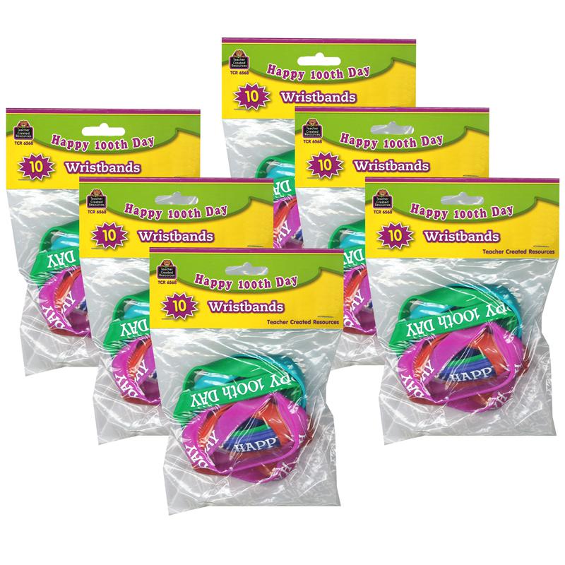 Happy 100th Day Wristband Pack, 10 Per Pack, 6 Packs - Teacher Created Resources