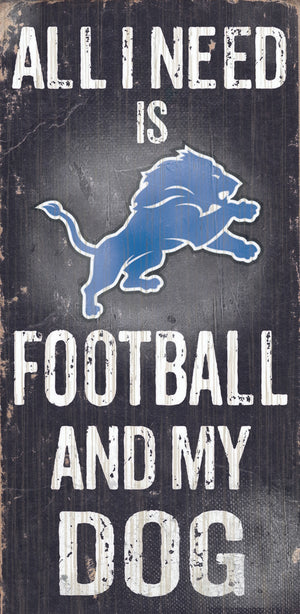 Detroit Lions Wood Sign - Football and Dog 6''x12'' - Fan Creations