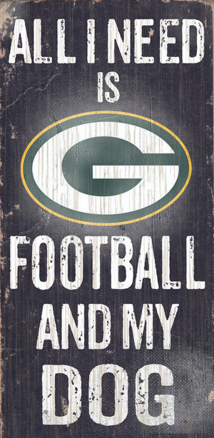 Green Bay Packers Wood Sign - Football and Dog 6''x12'' - Fan Creations