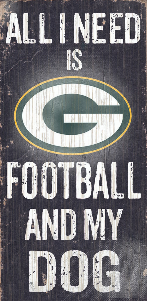 Green Bay Packers Wood Sign - Football and Dog 6''x12'' - Fan Creations