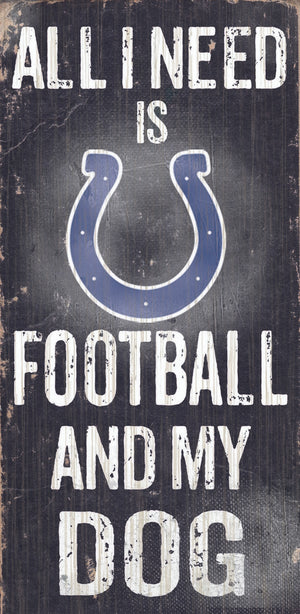 Indianapolis Colts Wood Sign - Football and Dog 6''x12'' - Fan Creations