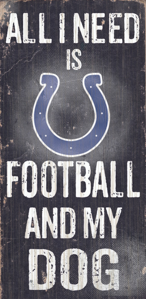 Indianapolis Colts Wood Sign - Football and Dog 6''x12'' - Fan Creations