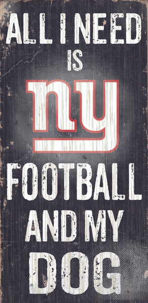 New York Giants Wood Sign - Football and Dog 6''x12'' - Fan Creations