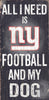 New York Giants Wood Sign - Football and Dog 6''x12'' - Fan Creations