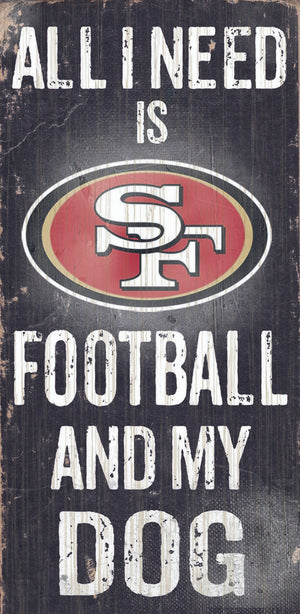 San Francisco 49ers Wood Sign - Football and Dog 6''x12'' - Fan Creations