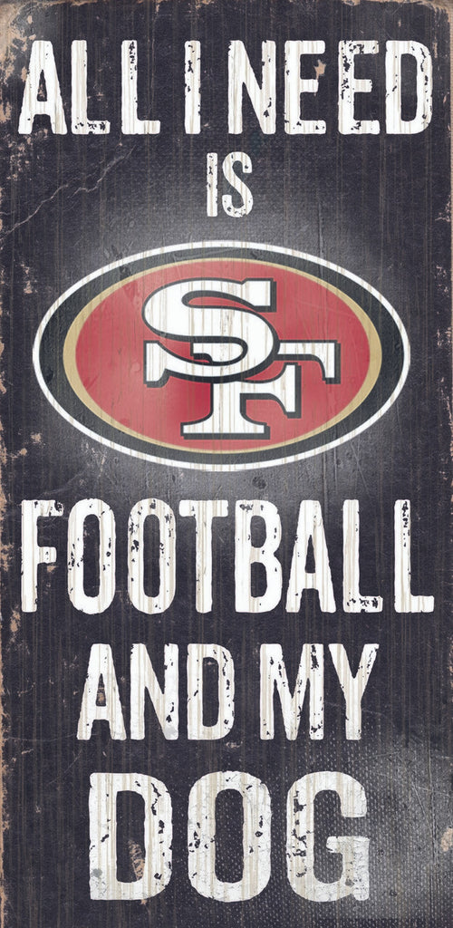 San Francisco 49ers Wood Sign - Football and Dog 6''x12'' - Fan Creations