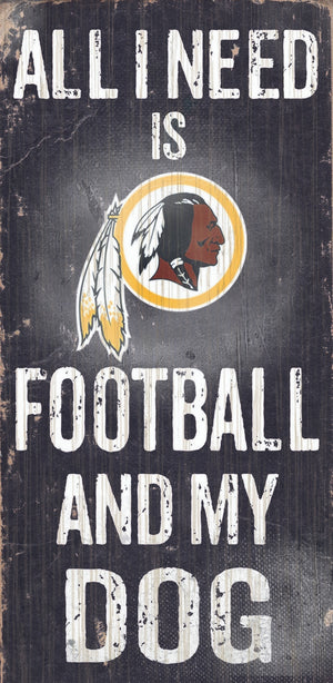 Washington Redskins Wood Sign - Football and Dog 6''x12'' - Fan Creations