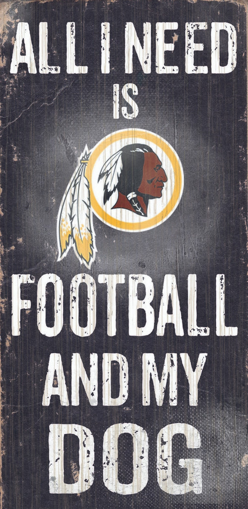 Washington Redskins Wood Sign - Football and Dog 6''x12'' - Fan Creations