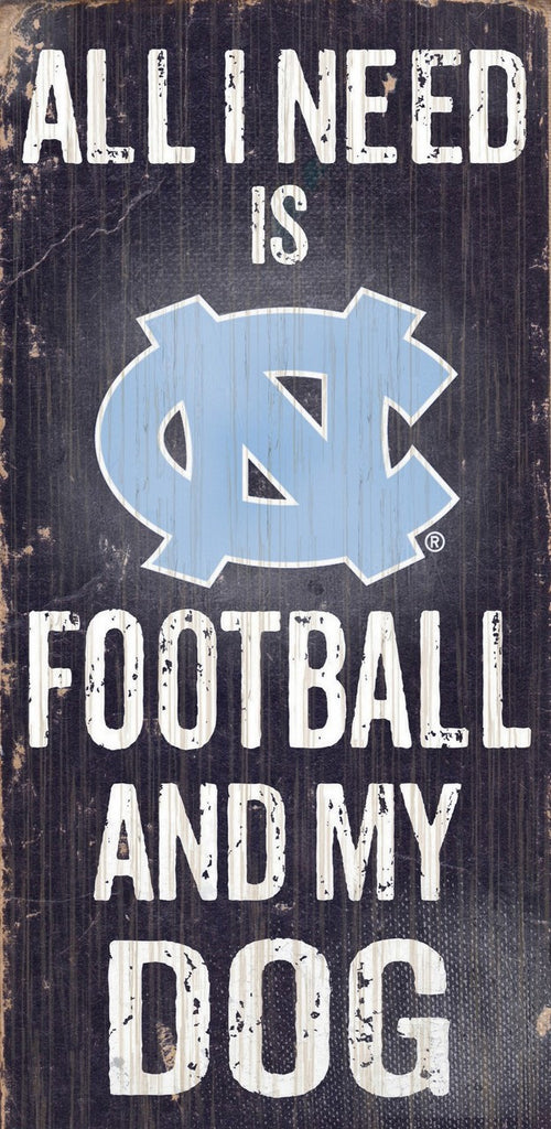 North Carolina Tar Heels Wood Sign - Football and Dog 6''x12'' - Special Order - Fan Creations