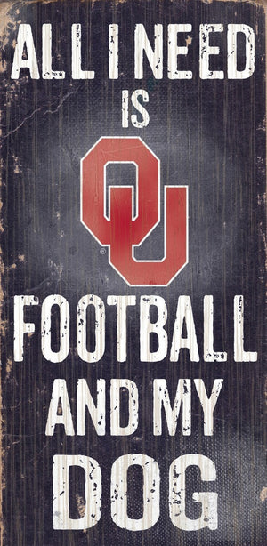 Oklahoma Sooners Wood Sign - Football and Dog 6''x12'' - Fan Creations