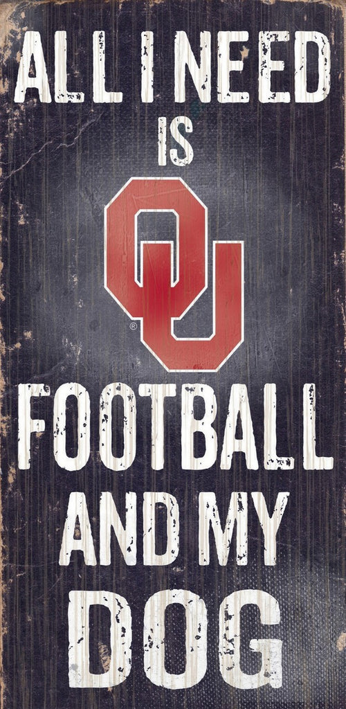 Oklahoma Sooners Wood Sign - Football and Dog 6''x12'' - Fan Creations