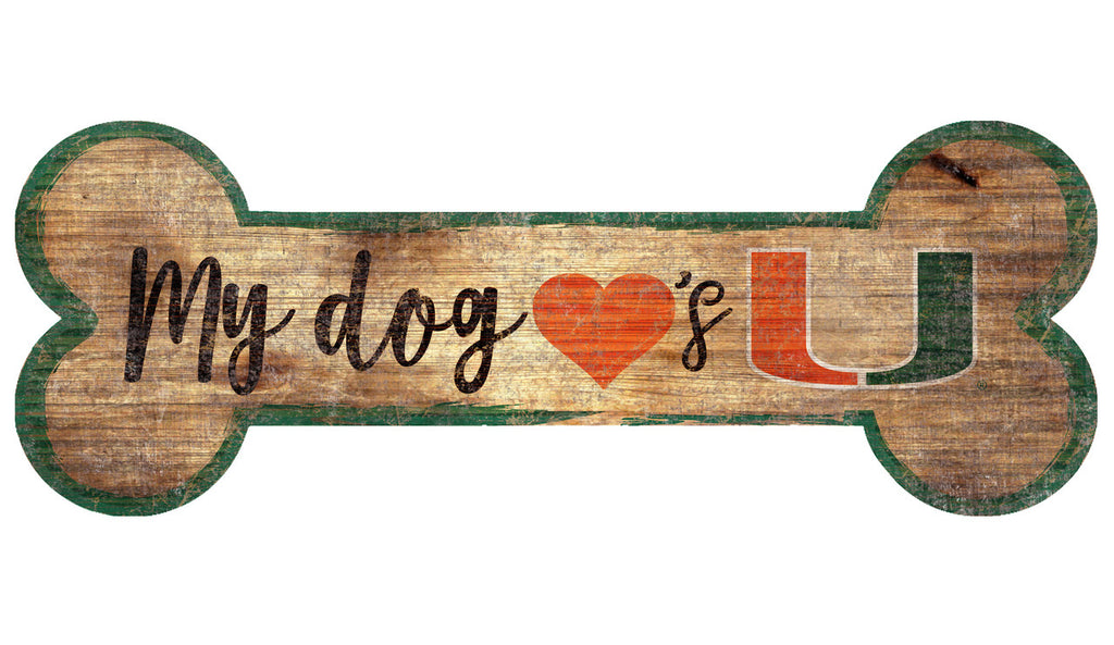 Miami Hurricanes Sign Wood 6x12 Dog Bone Shape - Fan Creations