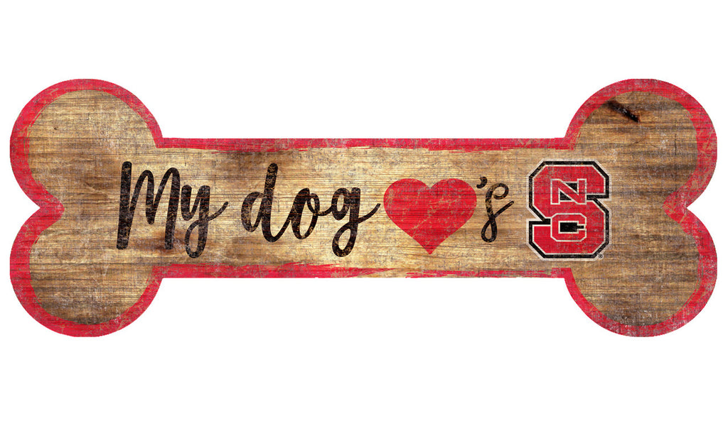 North Carolina State Wolfpack Sign Wood 6x12 Dog Bone Shape - Fan Creations
