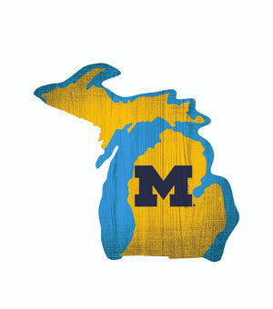 Michigan Wolverines Sign Wood 12 Inch Team Color State Shape Design - Fan Creations