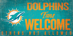 Miami Dolphins Wood Sign Fans Welcome 12x6 - Fan Creations