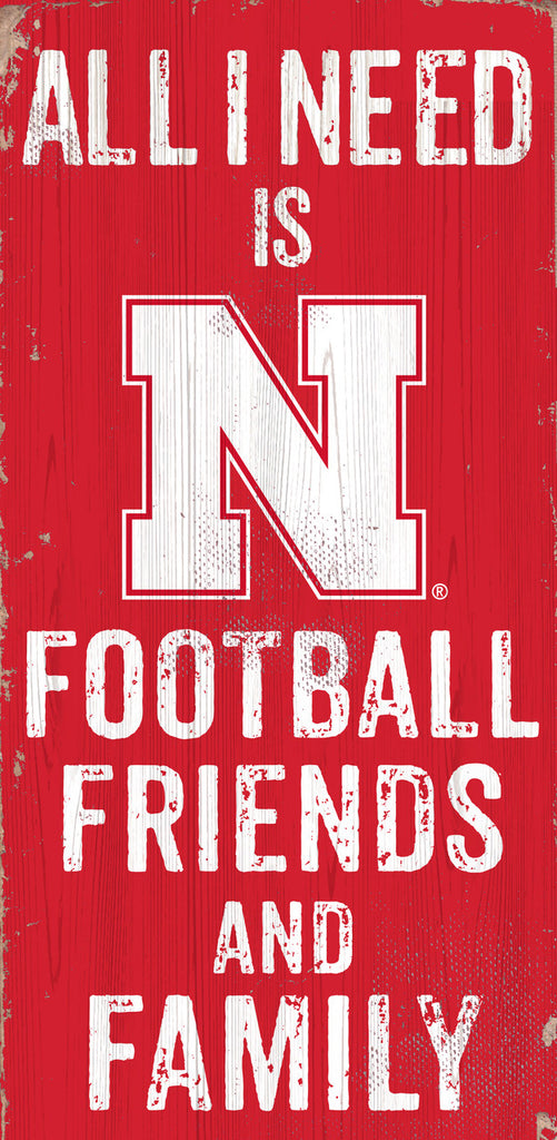 Nebraska Cornhuskers Sign Wood 6x12 Football Friends and Family Design Color - Fan Creations