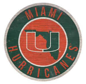 Miami Hurricanes Sign Wood 12 Inch Round State Design - Fan Creations