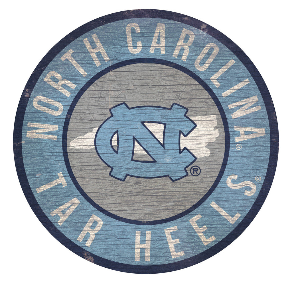 North Carolina Tar Heels Sign Wood 12 Inch Round State Design - Special Order - Fan Creations