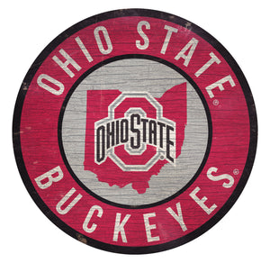 Ohio State Buckeyes Sign Wood 12 Inch Round State Design - Fan Creations