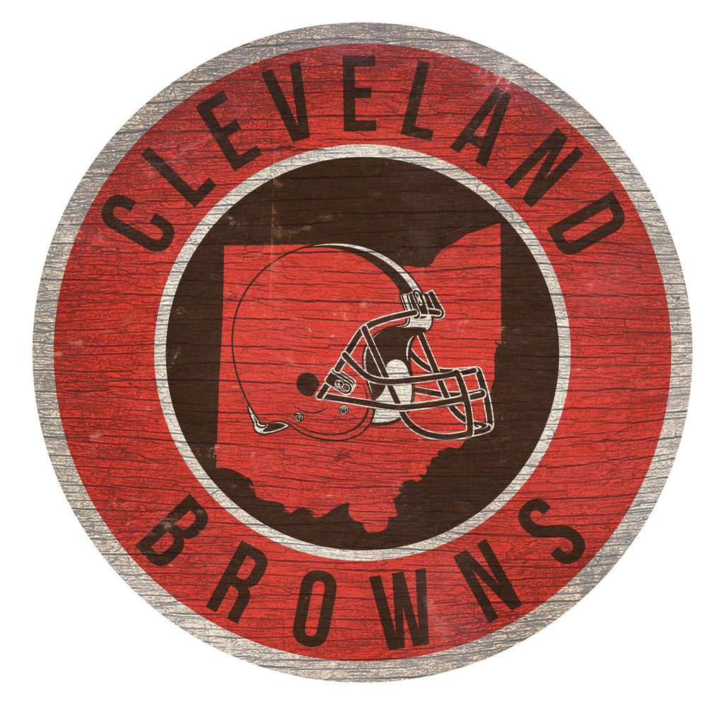 Cleveland Browns Sign Wood 12 Inch Round State Design - Fan Creations