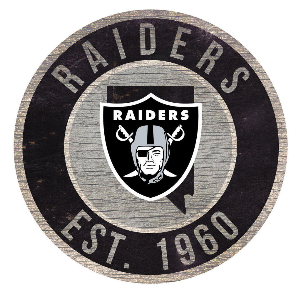 Las Vegas Raiders Sign Wood 12 Inch Round State Design - Fan Creations